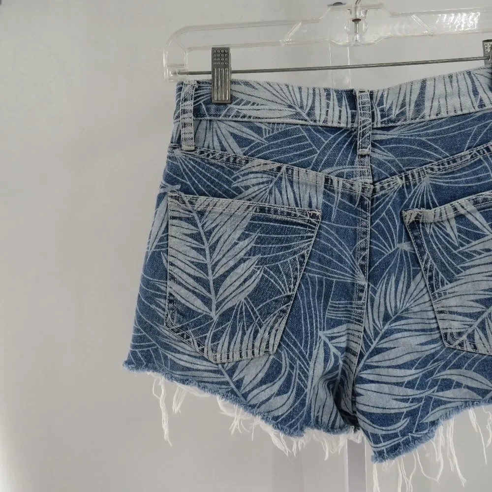 Anthro Current/Elliott Womens Size 25 Palm Print High Rise Denim Jean Shorts